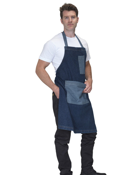 DP102B1 Dennys Washed Denim Contrast Bib Apron