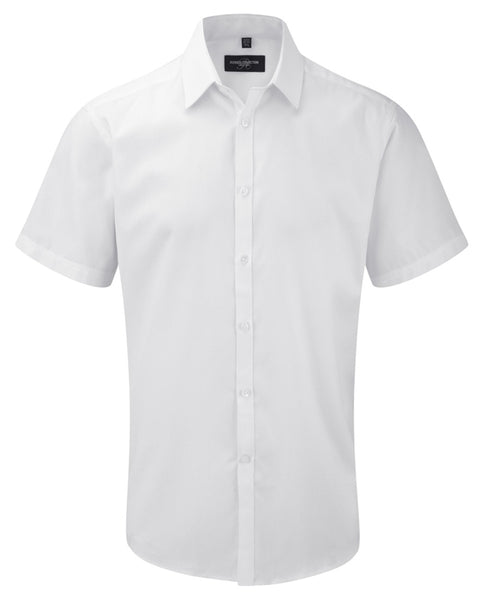 963M Russell Collection Men's Short Sleeve Herringbone Shirt