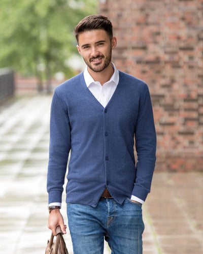 R715M Russell Collection Men's V-Neck Knitted Cardigan